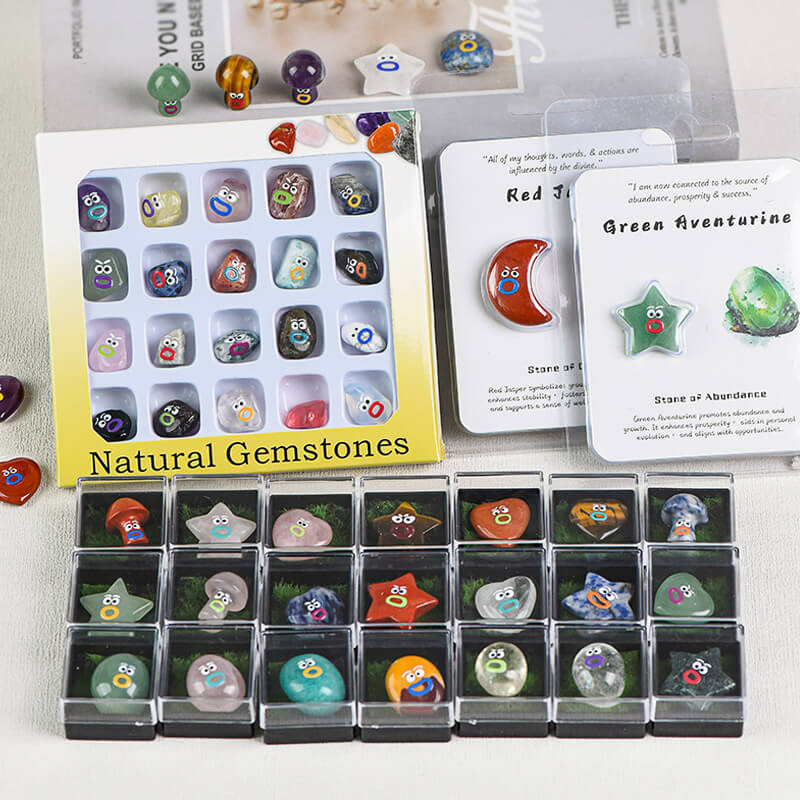 20PCS Funny Cartoon Expression Natural Gemstone Kit, Cute Desk Pets Crystal Worry Stones Healing Minerals Box 2 20PCS Funny Cartoon Expression Natural Gemstone Kit, Cute Desk Pets Crystal Worry Stones Healing Minerals Box - Image 2