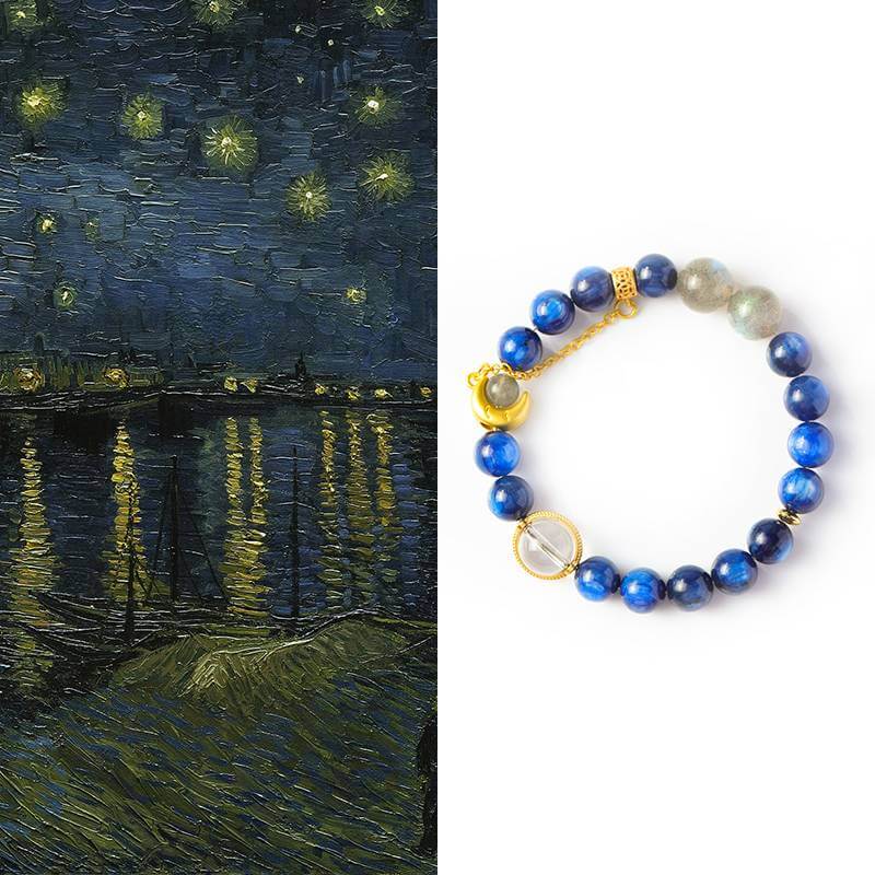 Starry Night on Rhône Bracelet – Kyanite, Moonstone & Clear Quartz Energy Bracelet 1 kyanite moonstone bracelet
