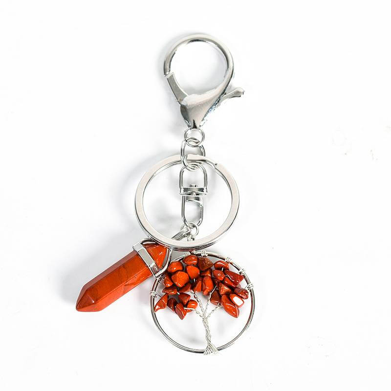 Natural Crystal Hexagonal Pillar Tree of Life Keychain | Gemstone Charm Key Ring 2 Natural Crystal Hexagonal Pillar Tree of Life Keychain | Gemstone Charm Key Ring - Image 2