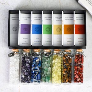 7 chakra crystals wishing bottles set with natural gemstone chips in gift box