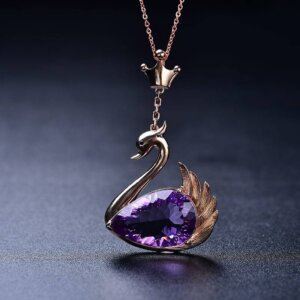 natural amethyst crown swan pendant necklace
